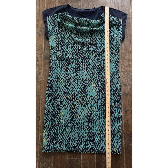 Vintage 90s ESPRIT Dress Turquoise & Navy Floral Women's Size Large Short Sleeve - Picture 7 of 8